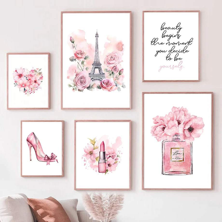 Home Fragrance Room Spray - ปารีสแฟชั่นโปสเตอร์ศิลปะสีชมพู EIFFEL Tower ขวดน้ําหอม Wall Art