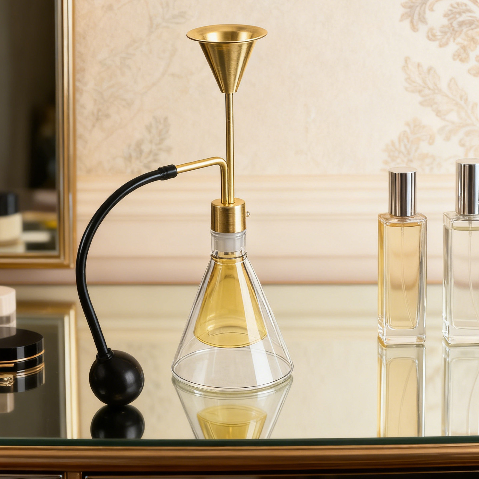 Home Fragrance Oil - ขวดแก้วสองชั้นสำหรับน้ำมันหอมระเหย ขวดตัวอย่างน้ำหอมอโรมาเธอราพี พร้อมหัวปั๊มจ่าย สำหรับใช้ในบ้าน สำนักงาน สปา