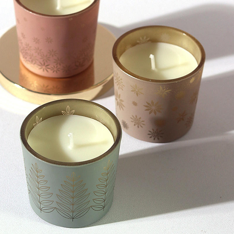 Home Fragrance Jar - เทียนเซรามิกหลากสีสัน กลิ่นหอมสร้างสรรค์สำหรับบ้าน แก้วแกะสลัก ถ้วยแก้วหลากสี เทียนดอกไม้ขนาดเล็กหลากสี