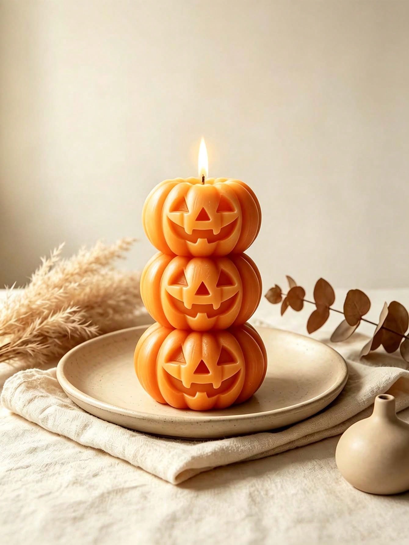 Home Fragrance Scented Candle - เทียนรูปฟักทอง 3 ชั้นสำหรับฮาโลวีน 1 ชิ้น, ดีไซน์ฟักทอง