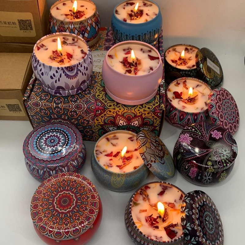 Home Fragrance Jar - 1/4 ชิ้น เทียนหอมวินเทจ เทียนขี้ผึ้งถั่วเหลืองในขวดแก้ว กลิ่นดอกไม้ เทียนหอมสำหรับงานแต่งงาน